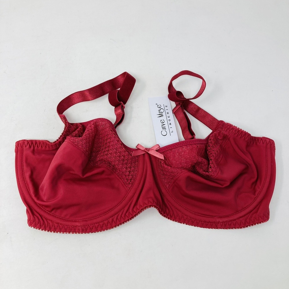 Curve Muse Full Coverage T-shirt Bra‎ 34D Red Underwire Lace NWT
